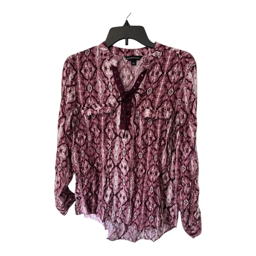 Rock & Republic Purple Patterned Blouse. Size large. - Picture 2 of 8